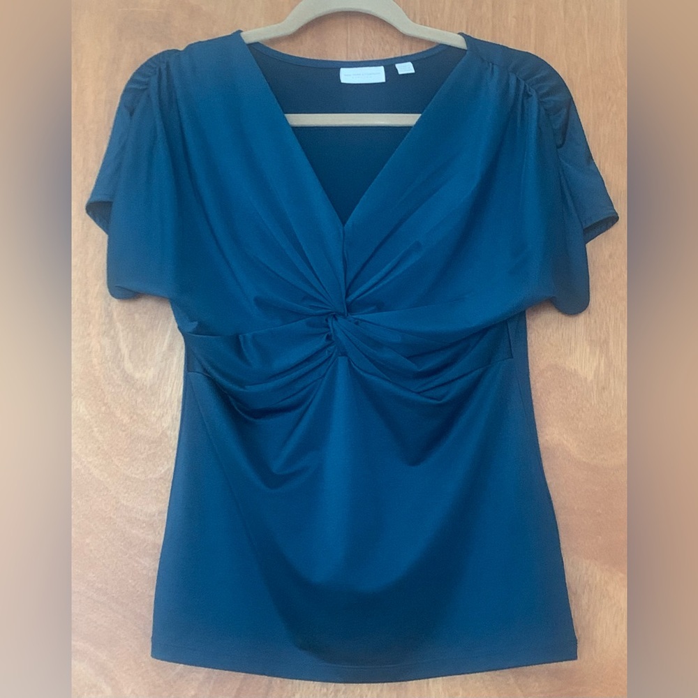New York & Company Top Blue Décolleté Blouse